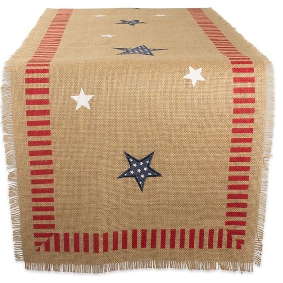 Star Red White & Blue Patriotic Jute Table Runner! - Picture 2 of 6